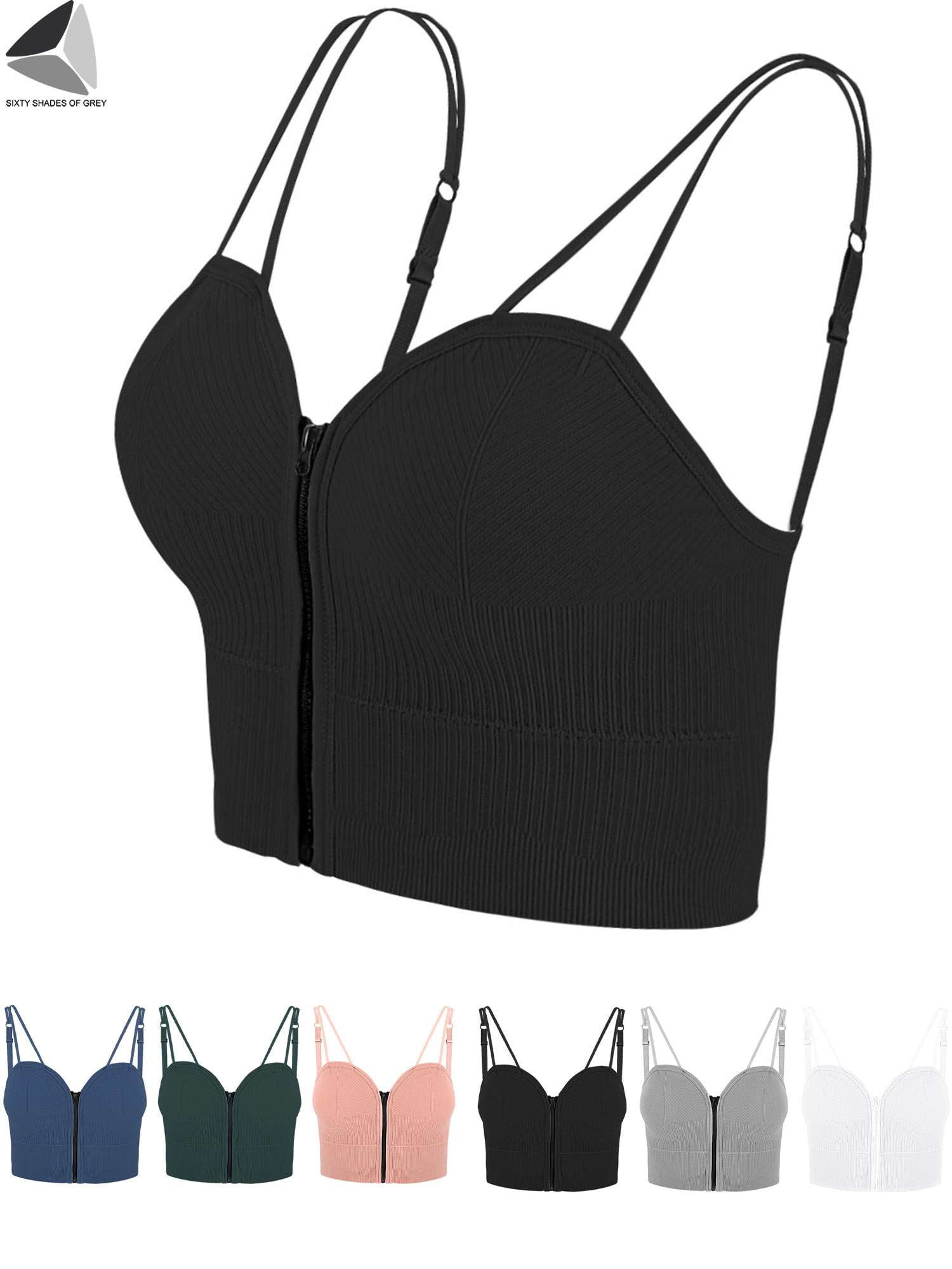 Sixtyshades Women Front Zipper Closure Bras Casual V Neck Bralette