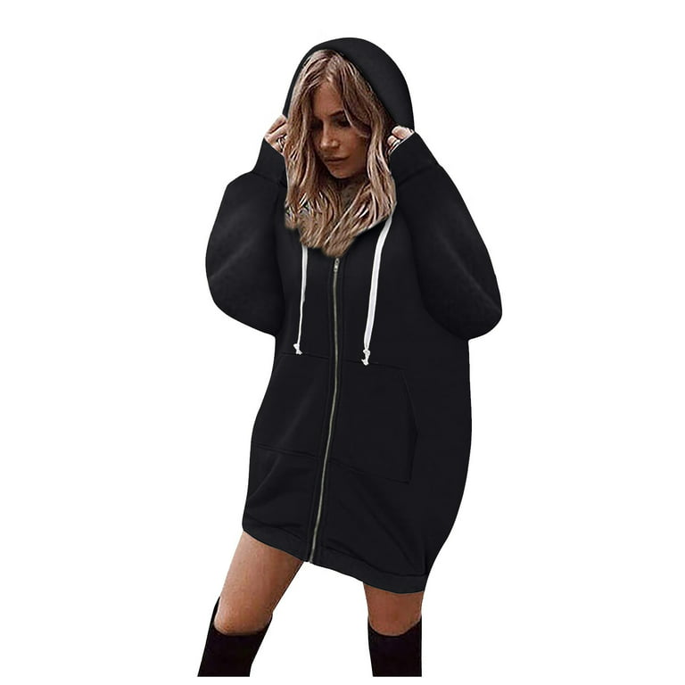 Reimferce Women's Casual Zip up Hoodies Long Tunic Sweatshirts Jackets  Fashion Plus Size Hoodie with Pockets Black : : Clothing, Shoes &  Accessories