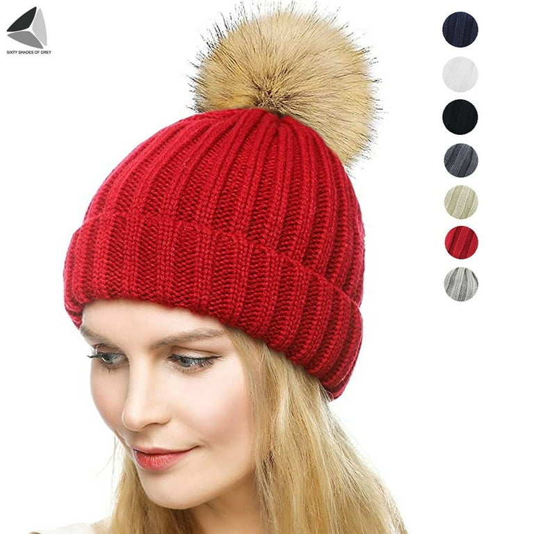 Women Knitted Slouchy Beanie Hat with Pom Pom Ball Winter Warm Ski Cap Hats