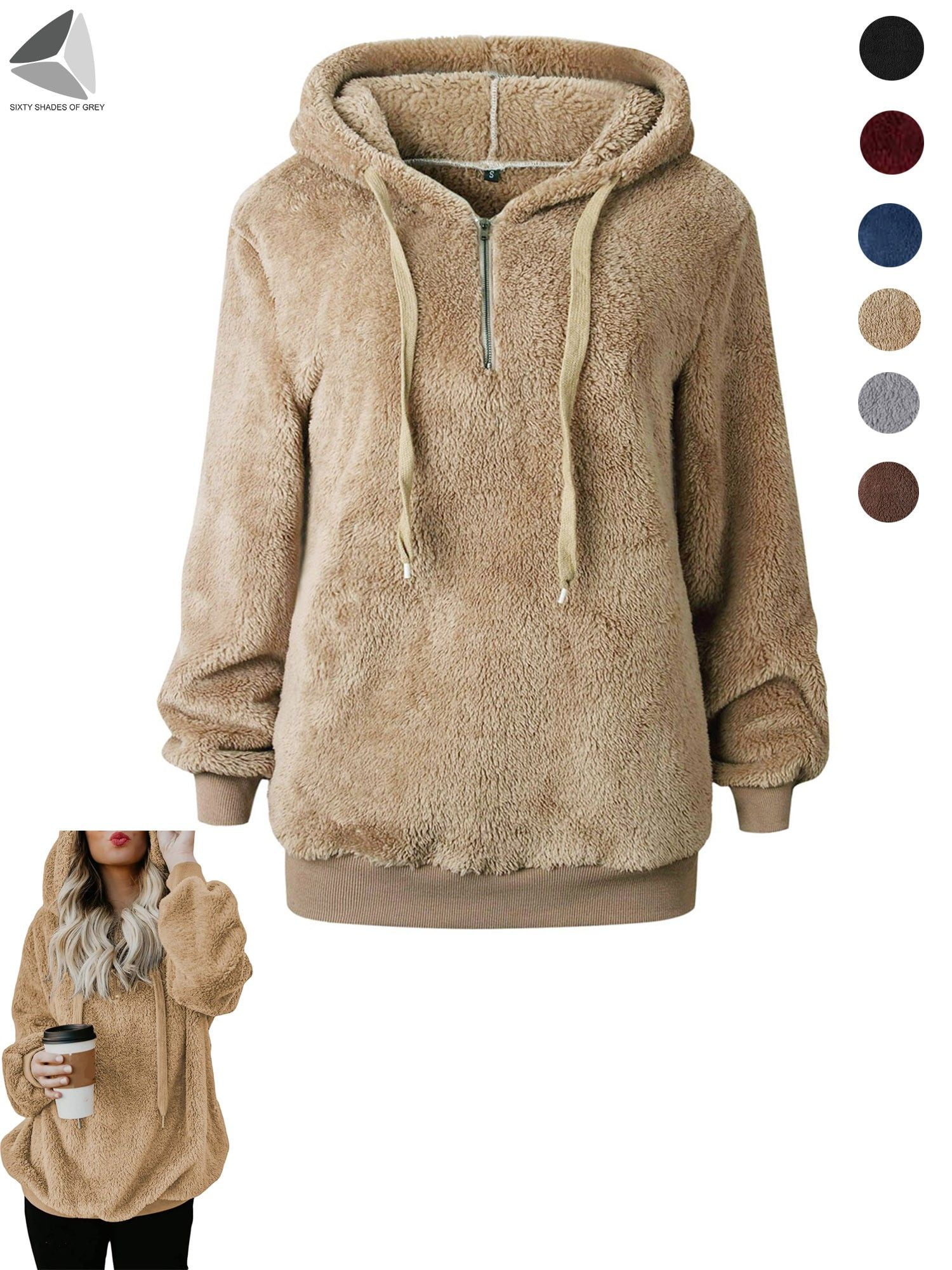 Women's Fuzzy Hoodies Long Sport Pullover Hoodie Full-Zip Hoodie Sweatshirt