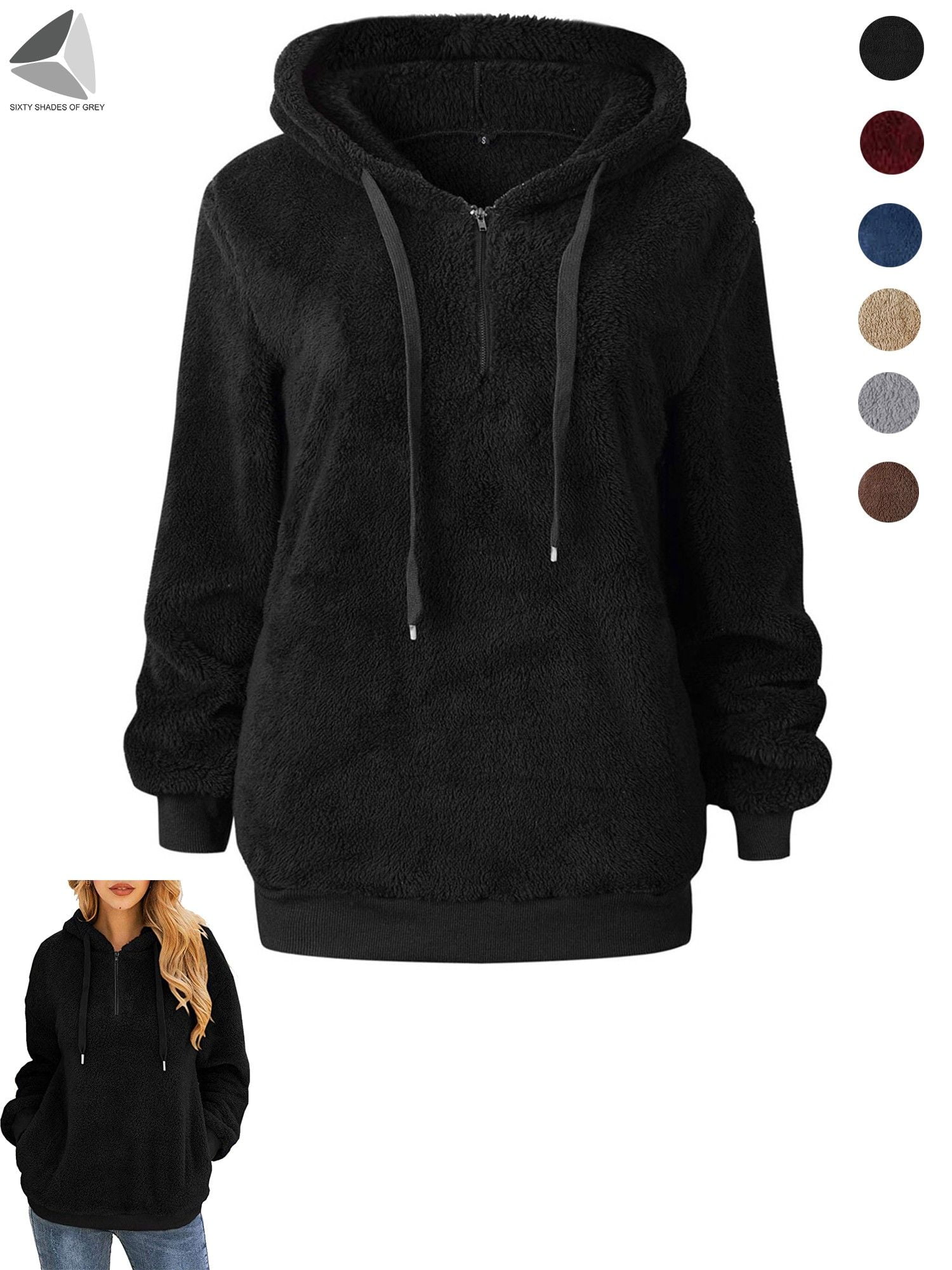 Sixtyshades Womens Fuzzy Fleece Sherpa Pullover Casual