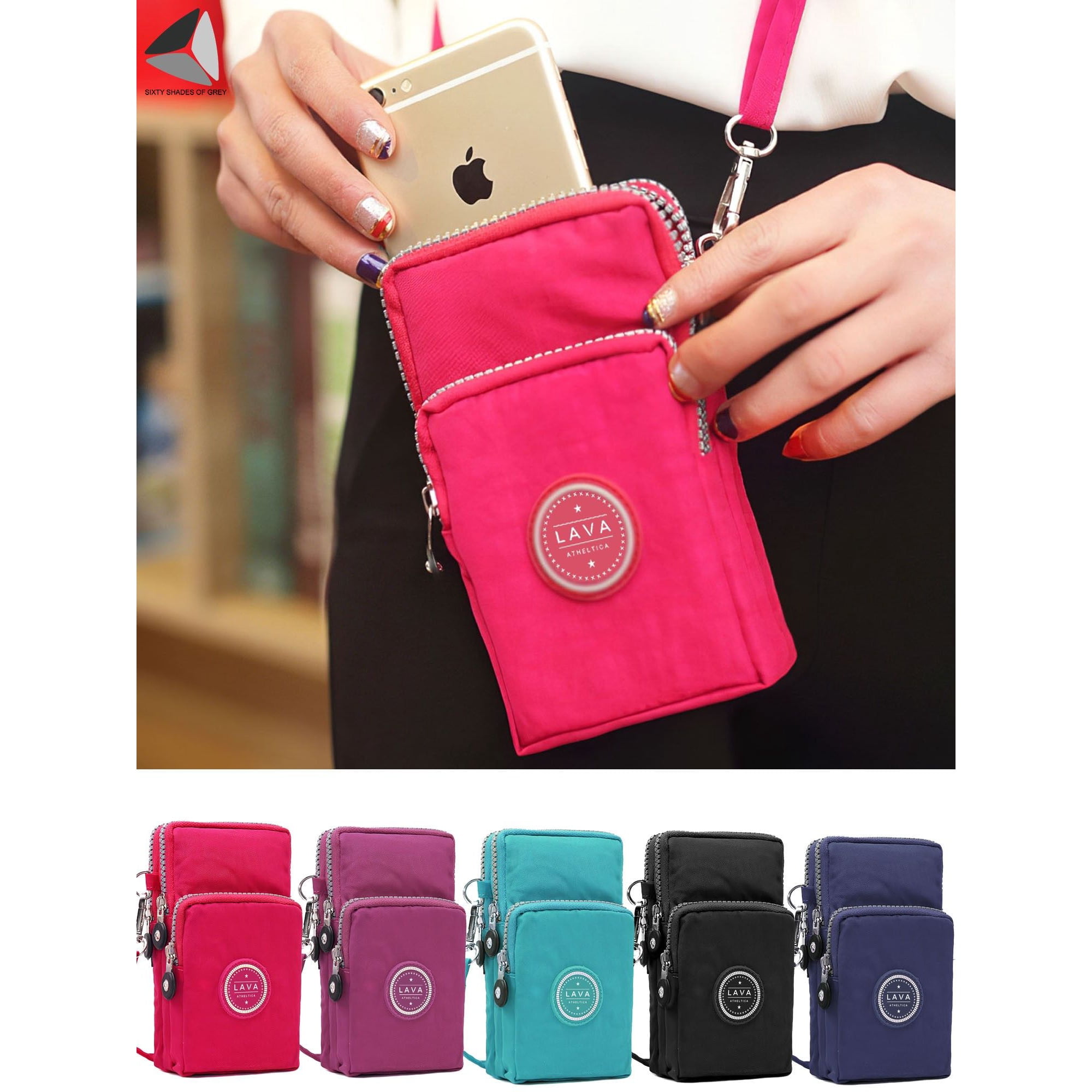Sixtyshades Womens Small Crossbody Phone Bag Water Resistant Nylon Zipper  Shoulder Bag Purse Wallet For Sport Shopping Travel (Black)