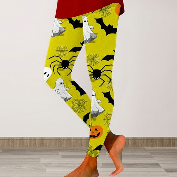 Sixuan Halloween Leggings for Women, Dress Womens Fall Fashion 2024, Women Soft Pumpkin Head Stripes Print Legging Slim Yoga Fitness Running