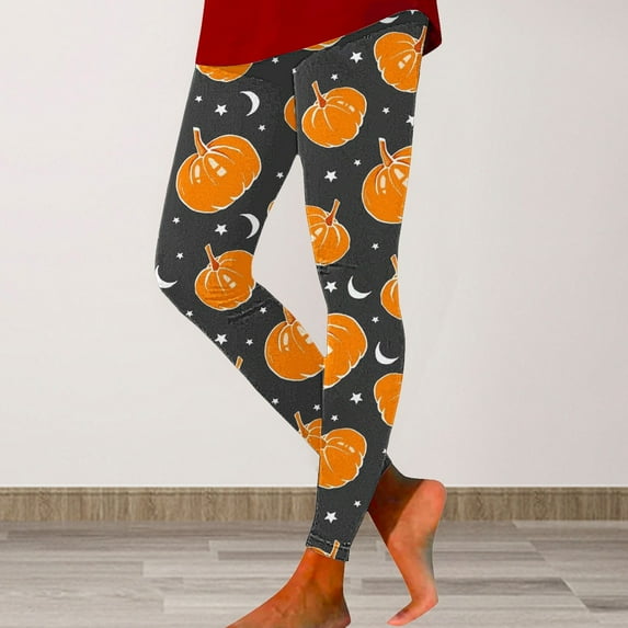 Sixuan Halloween Leggings for Women, Dress Womens Fall Fashion 2024, Women Soft Pumpkin Head Stripes Print Legging Slim Yoga Fitness Running