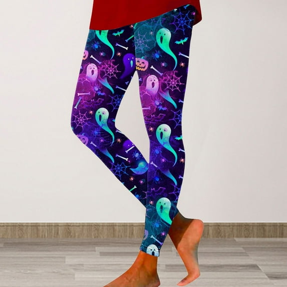 Sixuan Halloween Leggings for Women, Dress Womens Fall Fashion 2024, Women Soft Pumpkin Head Stripes Print Legging Slim Yoga Fitness Running