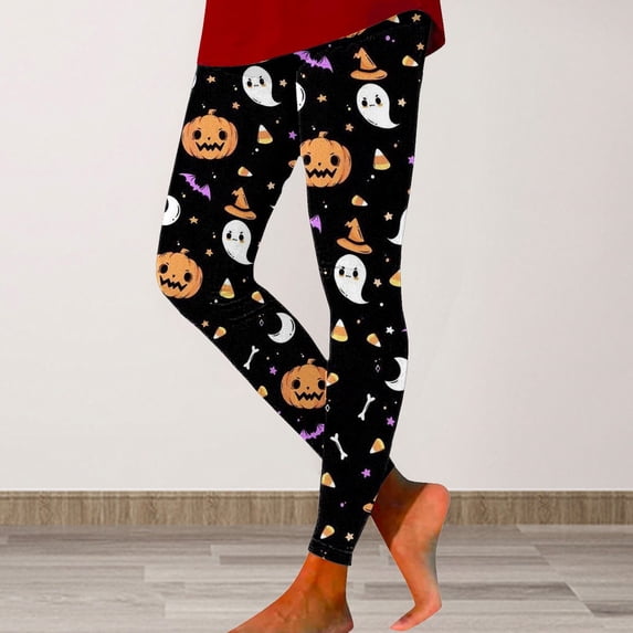 Sixuan Halloween Leggings for Women, Dress Womens Fall Fashion 2024, Women Soft Pumpkin Head Stripes Print Legging Slim Yoga Fitness Running