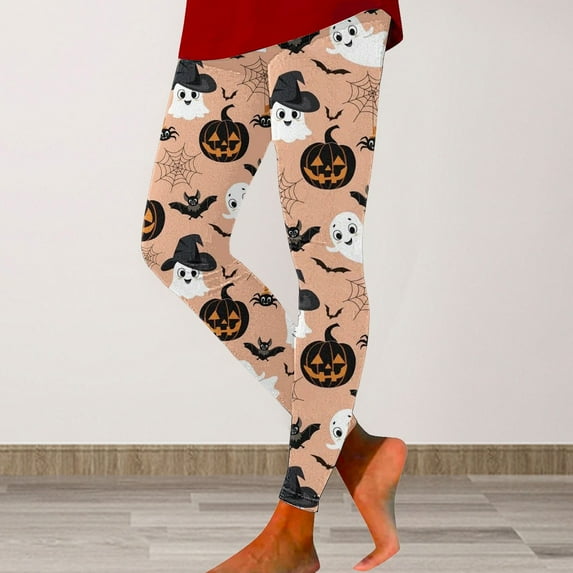 Sixuan Halloween Leggings for Women, Dress Womens Fall Fashion 2024, Women Soft Pumpkin Head Stripes Print Legging Slim Yoga Fitness Running