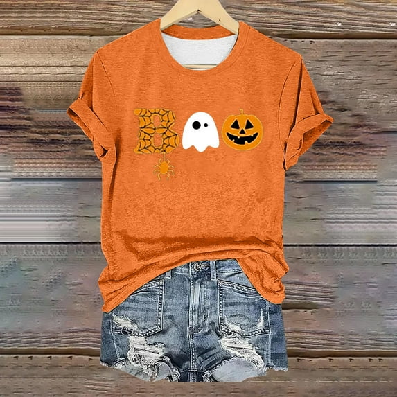 Sixuan Halloween Shirts for Women, Tshirts Womens Fall Fashion 2024 Plus Size Tops, Women'S Spi Der Print Crew Neck T Shirt