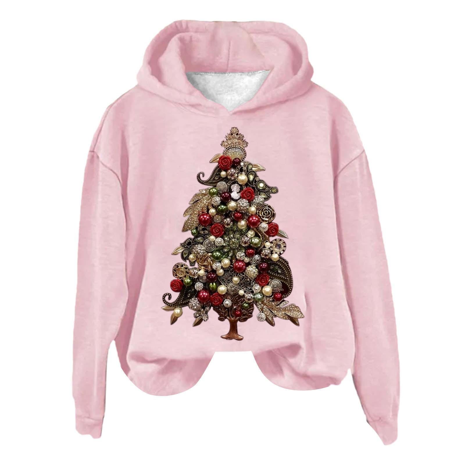 Sixuan Womens Christmas Tops, Pink Hoodies for Women, Women's Autumn