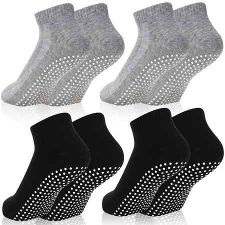 Sixwipe 4 Pairs Non Slip Socks with Grip, Anti Slip Socks with Cushion,Full Toe Ankle Fall Prevention Socks with Grip,Non Skid Socks for Yoga,Pilates,Dance,Ballet,Men,Women