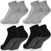 Sixwipe 4 Pairs Non Slip Socks with Grip, Anti Slip Socks with Cushion,Full Toe Ankle Fall Prevention Socks with Grip,Non Skid Socks for Yoga,Pilates,Dance,Ballet,Men,Women
