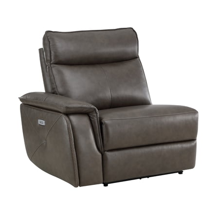 Siya 40 Inch Left Facing Power Recliner, USB, Top Grain Leather, Brown- Saltoro Sherpi