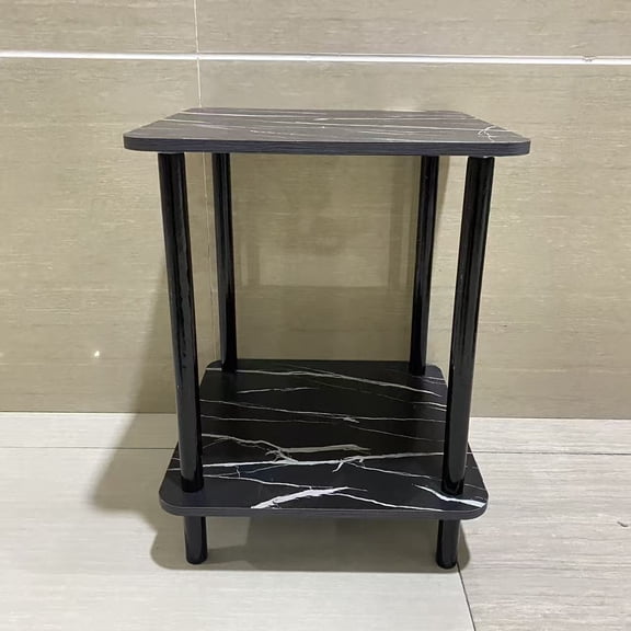 SiyiHoko Tea table,Side Table 20 Inch Square, 2-Tier Coffee Tea End Table Nightstands for Sofa Couch Bed, Metal Wood Accent Modern Simple Industrial Style Side Table for Living Room Bedroom, Black