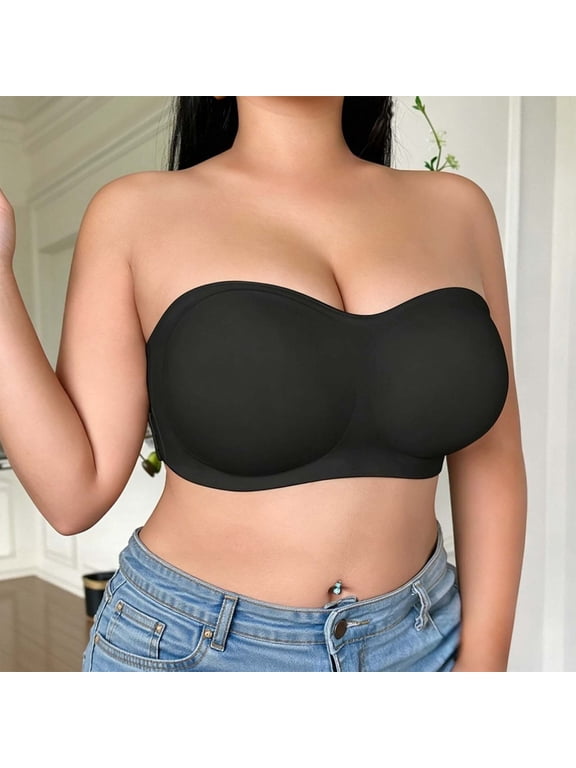 Womens Push up Strapless Bras Wireless Bandeau Plus Size Seamless Bra | Supportive, for Large Breast, Non Slip, Comfortable, Padded Bralette, Invisible, Tube Bra