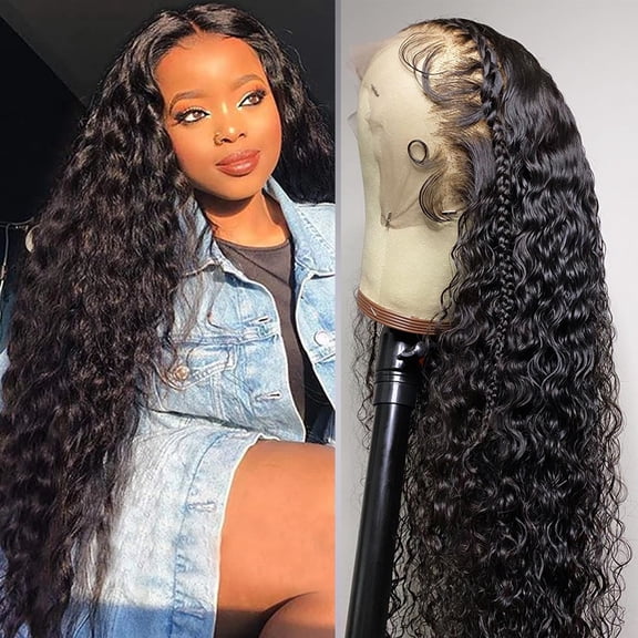 Siyun Show Lace Front Wigs Human Hair, Water Wave Lace Front Wig 13x4 HD Transparent Lace Frontal Human Hair Wig for Black Women Wet and Wavy Virgin Human Hair Pre Plucked with Baby Hair Natural Color