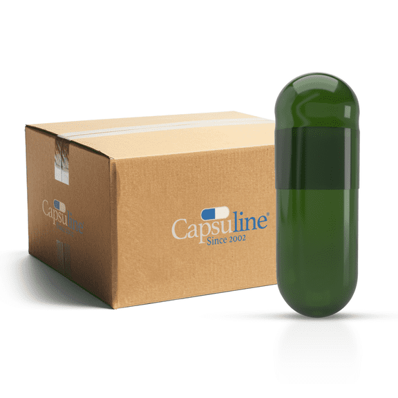 Capsuline Chlorophyll Empty Vegetarian Capsules Size 0  - Green/Green Natural Colorant - TiO2-Free (Box of 100,000)