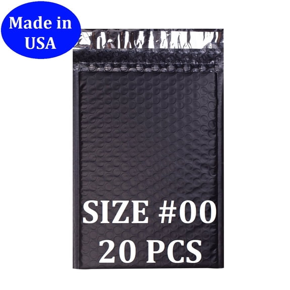 Size #00 (5"x9" Interior) Black Poly Bubble Mailers with Self Seal- 20 QTY Fast Shipping!