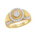 thumbnail image 1 of Size 10 - 10k Yellow Gold Mens Round Diamond Cluster Concentric Circle Ribbed Ring (3/4 Cttw), 1 of 2