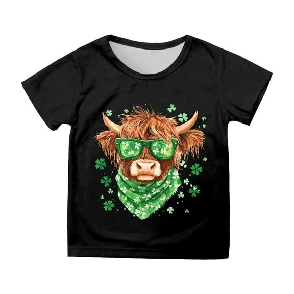 Shamrock Printed Irish T-Shirts for Kids St Patricks Day Short Sleeve Casual Round Neck Soft Cotton Spring Summer Boys Girls Pullover Top Black 8-9 Years
