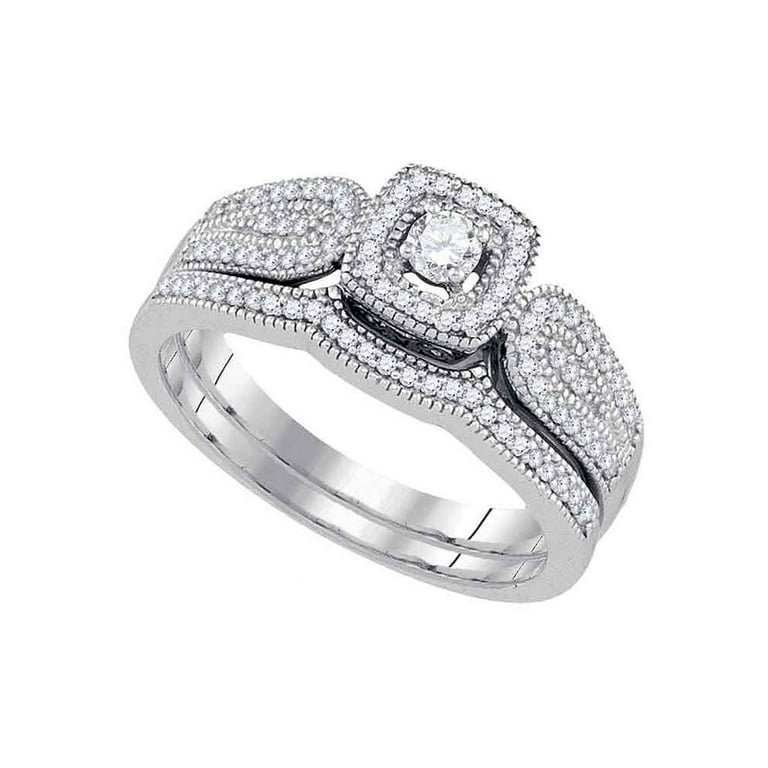 Size 10.5 10k White Gold Round Diamond Square Halo Bridal