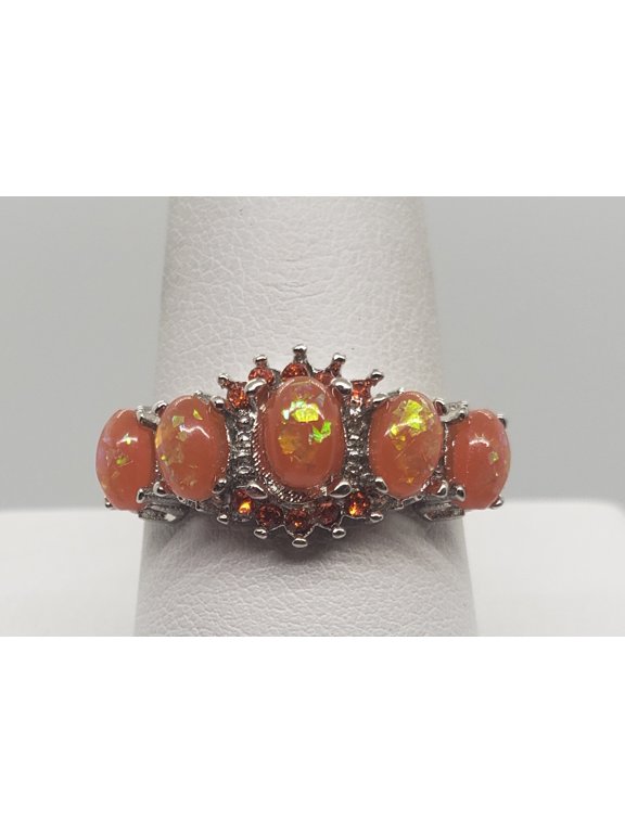 Size 10.5, Orange Fire Opal Topaz Silver Ring