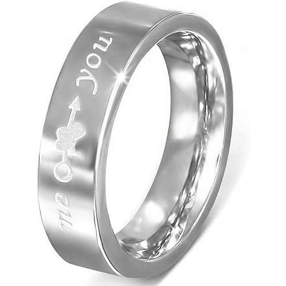 Size 10 6mm Stainless Steel Affirmation-Love Arrow Heart Comfort Fit Flat Band Ring