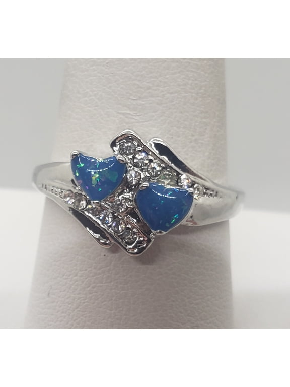 Size 10, Blue Fire Opal Double Heart Ring