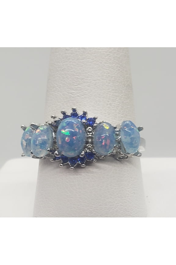 Size 10, Blue Fire Opal Topaz Silver Ring