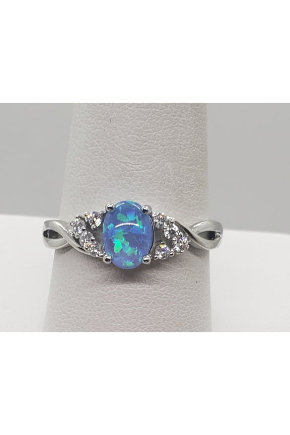 Size 10, Blue Fire Opal Topaz Sterling Silver Ring
