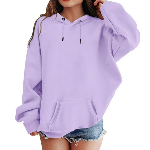 Size 10 Girls Clothes Girls Clothes Size 6 Girls Fleece Pullover Hoodies Sweatshirt Casual Loose Outwear Coat with Pockets Purple 8-9 Years