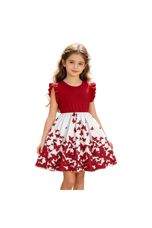 Size 10 Girls Dresses , Easter Dress Girls,Girls Summer Sleeveless Ruffle Dress Elegant Party Gown With Pleated Detail And Print Design For Tween