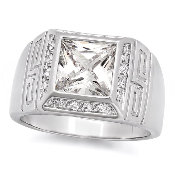 Size 10 - Men's Rhodium Plated Classic Ring With CZ Stones