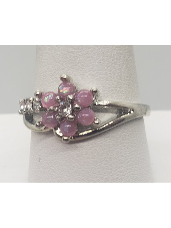 Size 10, Pink Fire Opal Flower Ring