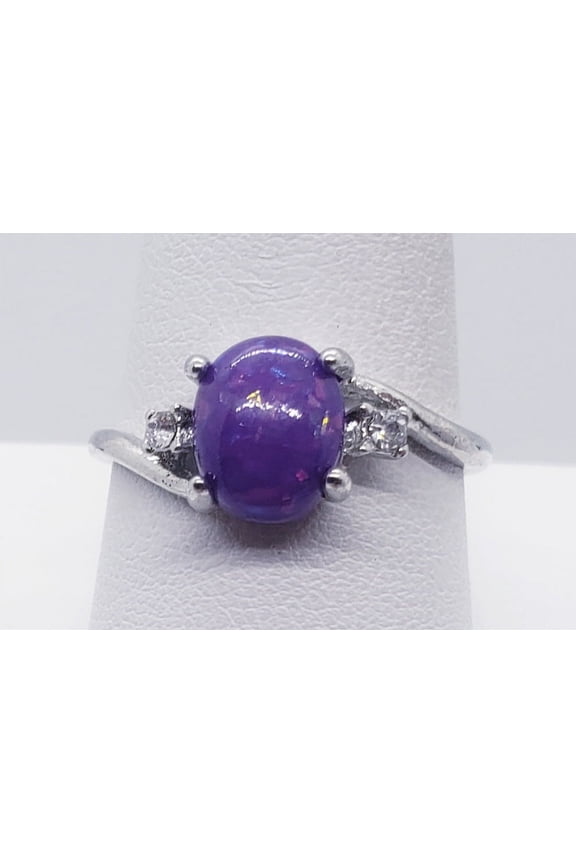 Size 10, Purple Fire Opal Silver Ring