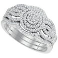 thumbnail image 1 of Size - 10 - Solid 10k White Gold Round White Diamond Bridal Flower Halo Engagement Ring with Curved Matching Wedding Band (2/5 cttw), 1 of 2