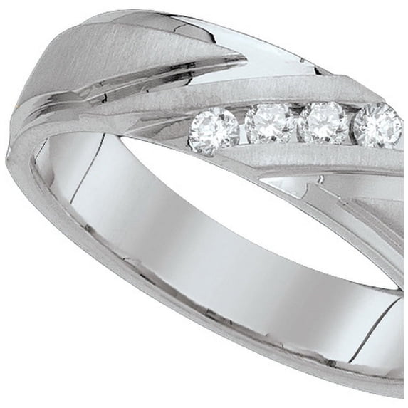 Size - 10 - Solid 10k White Gold Round White Diamond Men's Channel Set Wedding Band OR Fashion Ring (1/4 cttw)
