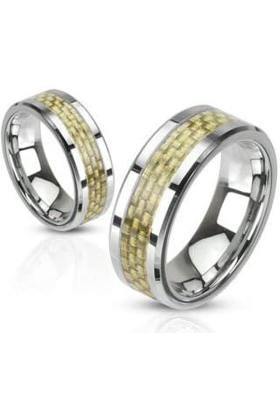 Size 10 Surgical Stainless Steel Couple Gold Carbon Fiber Inlay Band Ring
