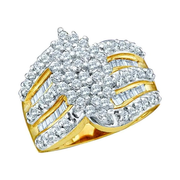 Size 11 - 10k Yellow Gold Round Diamond Oval-shape Cluster Ring 1.00 Cttw