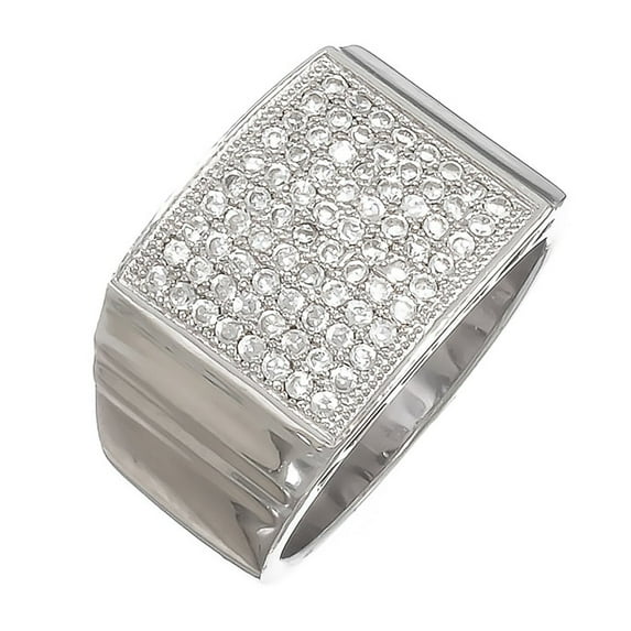 Size 11 Men's Solid .925 Sterling Silver Rhodium Plated Ring Iced Out with Real Micro Pave CZ Stones