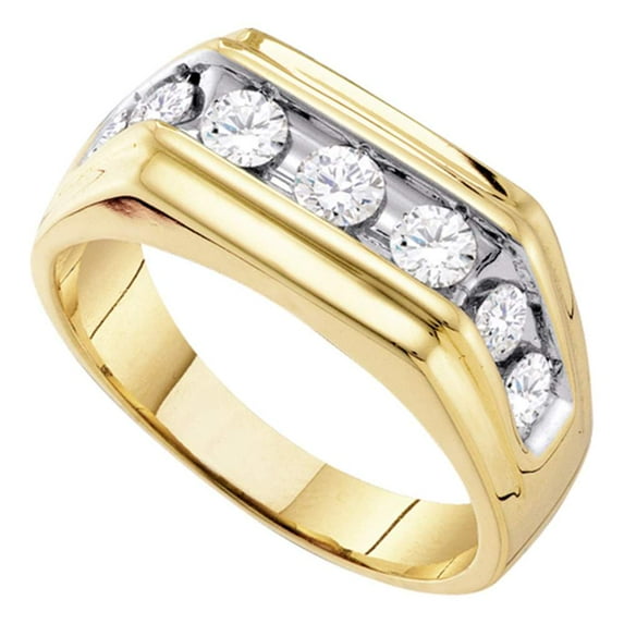 Size 12.5 - 10k Yellow Gold Mens Round Diamond Squared Edges Single Row Band Ring 1.00 Cttw