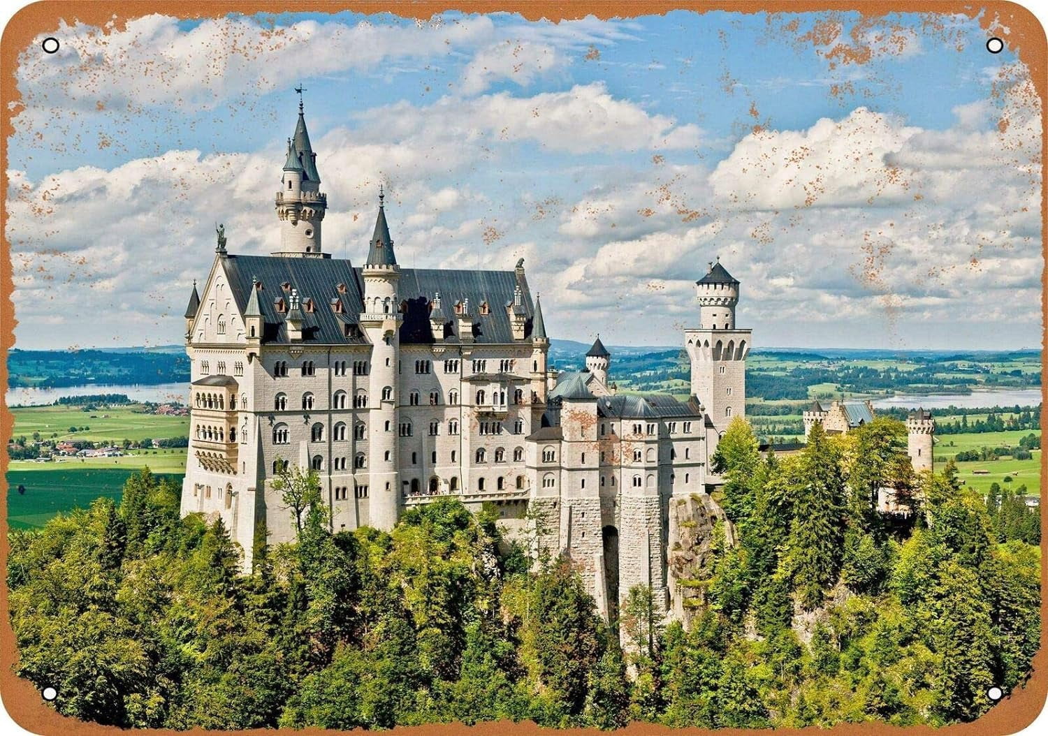 Size: 12*8 Inches Neuschwanstein Castle Spring Rusty Look Metal Sign ...