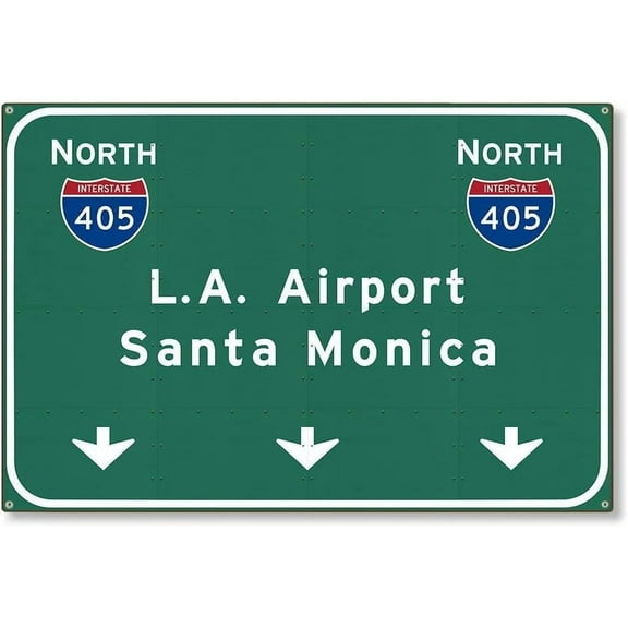 Size: 12x8 Inches Los Angeles lax Airport I405 N Santa Monica Interstate Metal Sign Highway Freeway Metal Tin Sign,