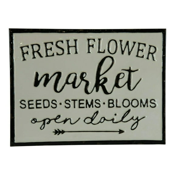 Size: 12x8 Inches Metal Fresh Flower Market Sign Vintage Garden Wall Mounted Plaque Wall Art