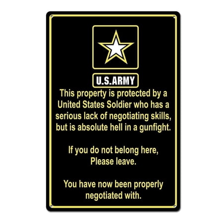 Size: 12x8 Inches Property Protected by Soldier U.S. Army Funny Metal Tin Sign Decor Wall Poster Decor Door Plaque