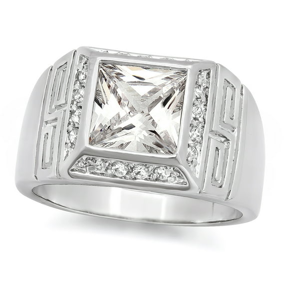 Size 13 - Men's Rhodium Plated Classic Ring With CZ Stones