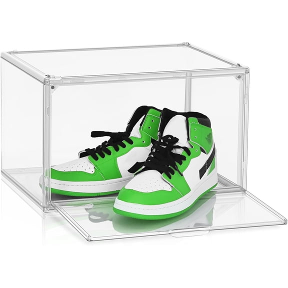 Size 14 Acrylic Sneaker Shoe Display Case, Transparent Shoe Box Storage Bins Clear Plastic Stackable Boot Handbag Organizer Containers with Lids for Shoes, Figure, Collectible, Purse, 1Pack