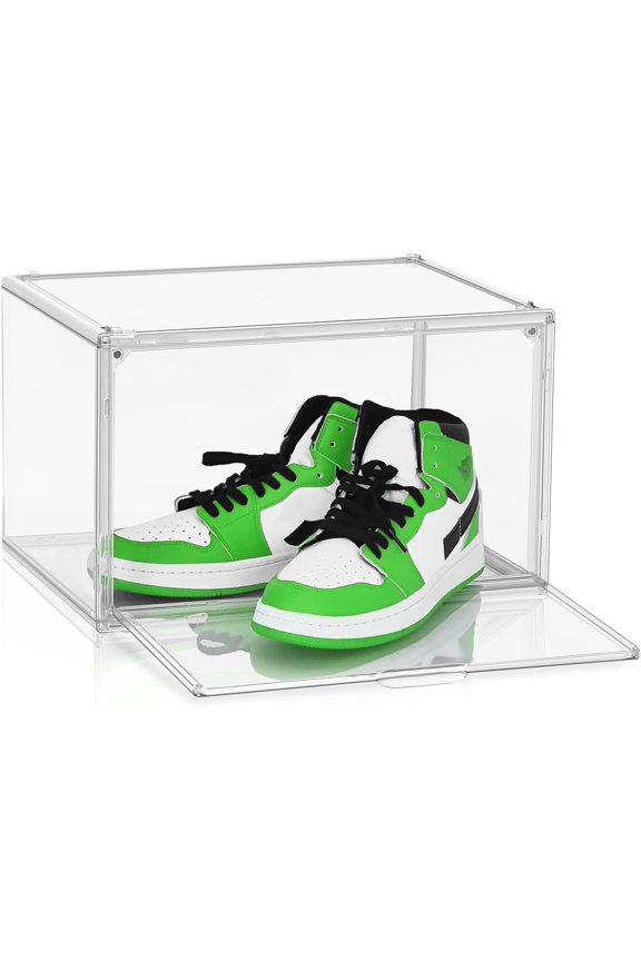 Size 14  Sneaker Shoe Display Case, Transparent Shoe Box Storage Bins Clear Plastic Stackable Boot Handbag Organizer Containers with  for Shoes, Figure, Collectible, Purse, 1Pack