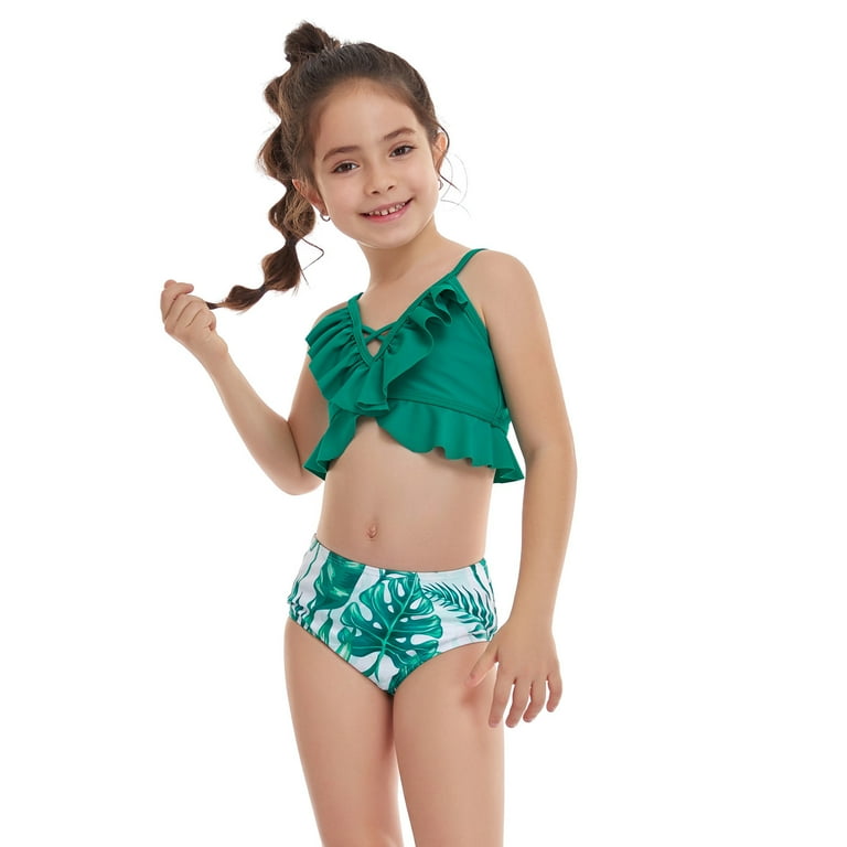 Size 16 Girls Swimsuits Girls Swimsuit Size Toddler Baby Kids Little Girls Ruffles Floral Two Piece Swimsuit Bathing Suit Beach Wear Swimwear Bikini