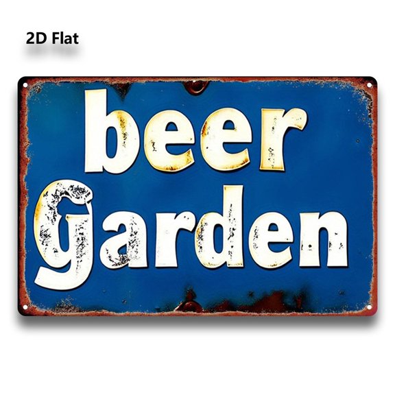 Size: 16 x 12 inches Blue Vintage "Beer Garden" Metal Sign