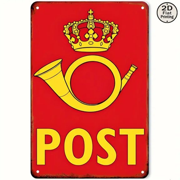 Size: 16 x 12 inches Vintage British Red Golden Post Sign Iron Metal Crown Postmark